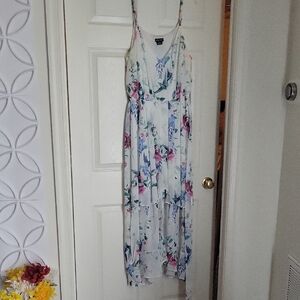 City Chic White Maxi Dress with Pink & Blue Floral Bird Print